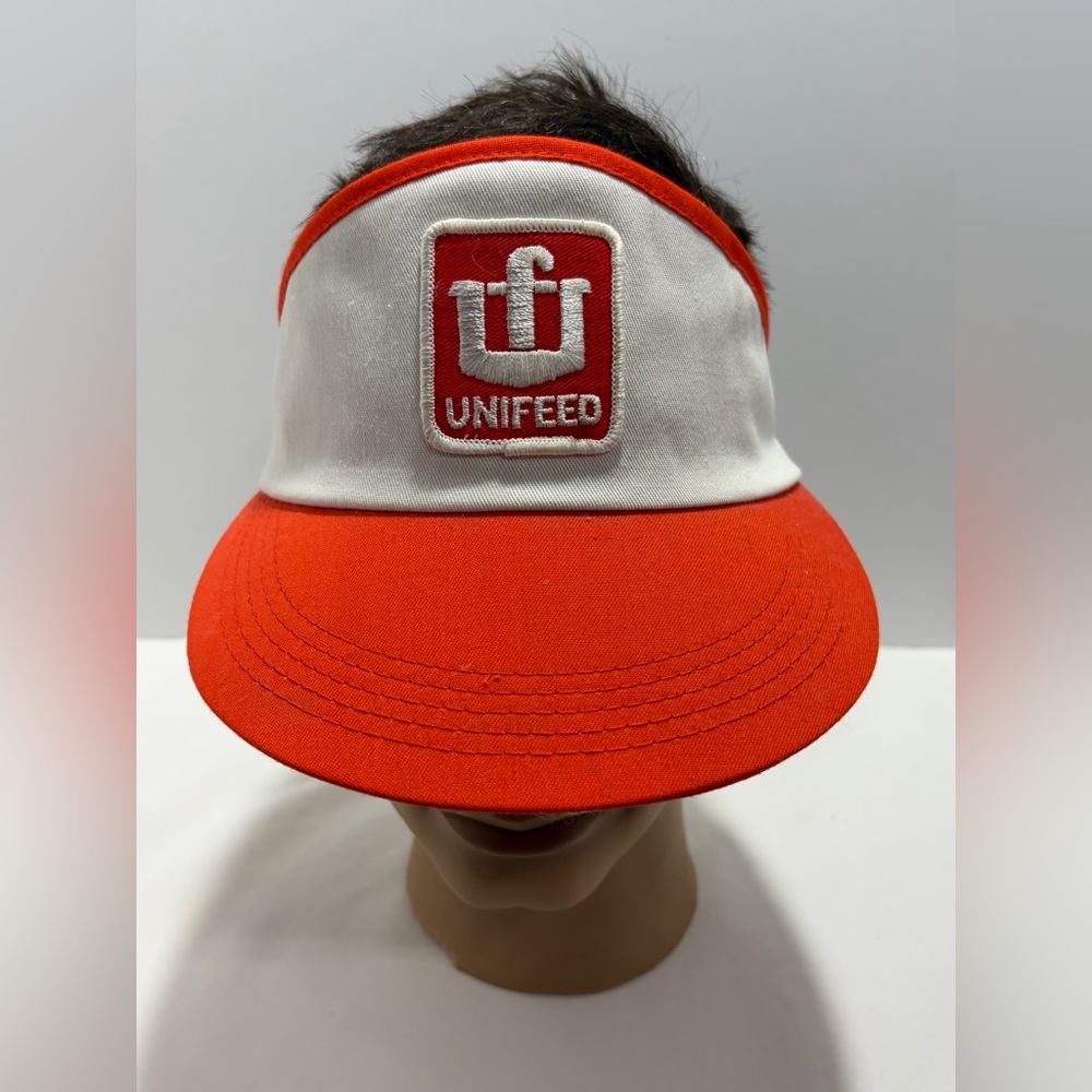 Vintage UNIFEED Sun Visor Hat Orange & White - Picture 2 of 8